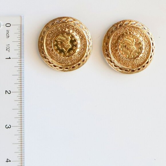 Bundle 3 Pairs Vintage Gold Silver Dangle Stud Clip-on Amber Coin Earrings S M L - Picture 6 of 12